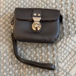 Genuine leather wristlet with metallic finish